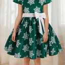 Toddler Baby Girls Christmas Snowflake Dress Bowknot Belt Xmas Party Holiday Dresses (2-3T, Green)
