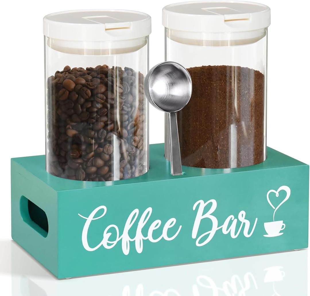 Coffee and Sugar Container Set of 2 for Coffee Storage Container, Air Tight Bean Container with Scoop for Accessory Organizer, Canister for Station Organizer (Green)