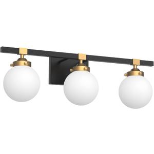 Tipace Mid Century Modern Bathroom Vanity Light Fixtures 3 Lights Milky White Glass Shades Black/Golden Bathroom Light Fixture(Exclude Bulb)