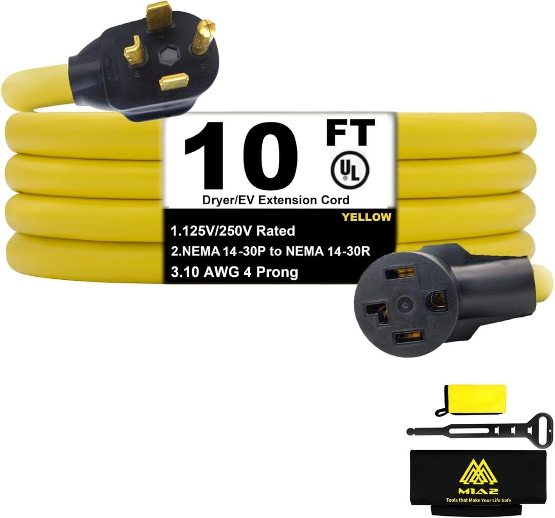 Rental Friendly Dryer Extension Cord 4 Prong 30 Amp NEMA 14-30P to 14-30R,10 FT Level 2 EV Charging 125V/250V Plug STW 10 Gauge UL Listed