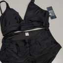 Women's High Waisted Bikini Set Push Up V Neck Ruched Bottom Stylish Two Piece Swimsuit Bathing Suit, Black, Large