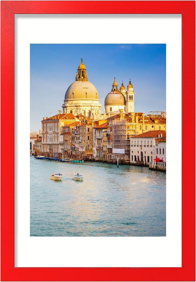 wyooxoo 12x18 Picture Frame Red Solid Wood Photo Frames Display Pictures 10x14 with Mat or 12x18 Without Mat Colorful Frame For Tabletop Display or Wall