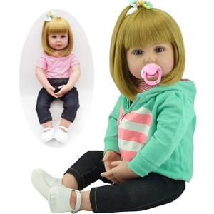 Realistic Reborn Toddlers Dolls Girls Blond Hair Look Real Soft Vinyl Toddler Dolls Silicone 24 Inches with Clothes