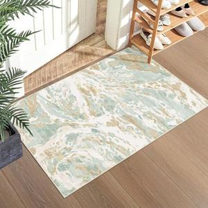 DEXDE Entryway Area Rugs 2x3 Washable Modern Abstract Door Mat Indoor Soft Small Carpet Non Slip Low Pile Throw Rug for Entrance Bedroom Kitchen Bathroom Laundry, Green
