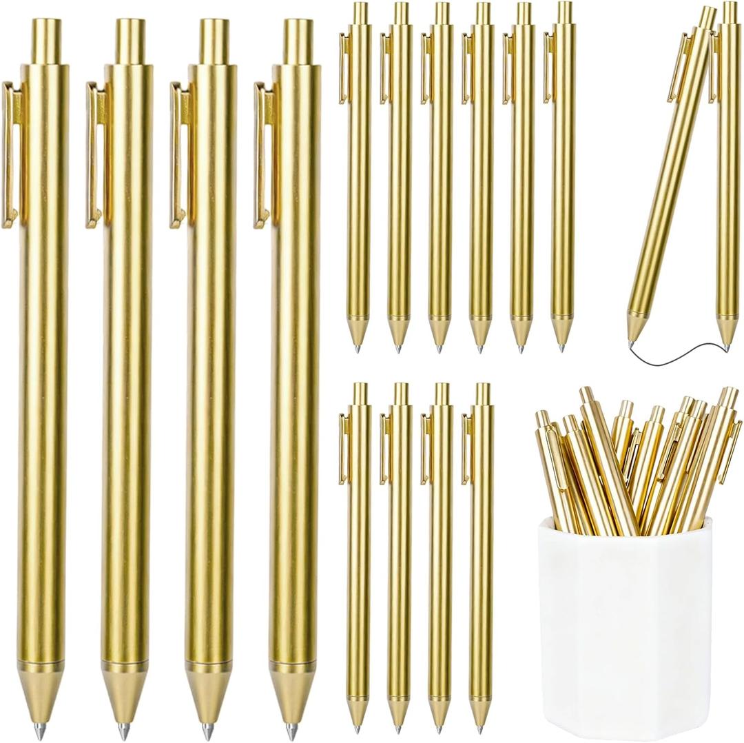 50 Pcs Gold Pens for Writing Slim Metallic Ballpoint Bulk, Retractable Gold Pen for Wedding Guest Book, Wedding Pens Black Ink Smooth Writing 1.0 mm Bridal Shower Business Office Students Teachers