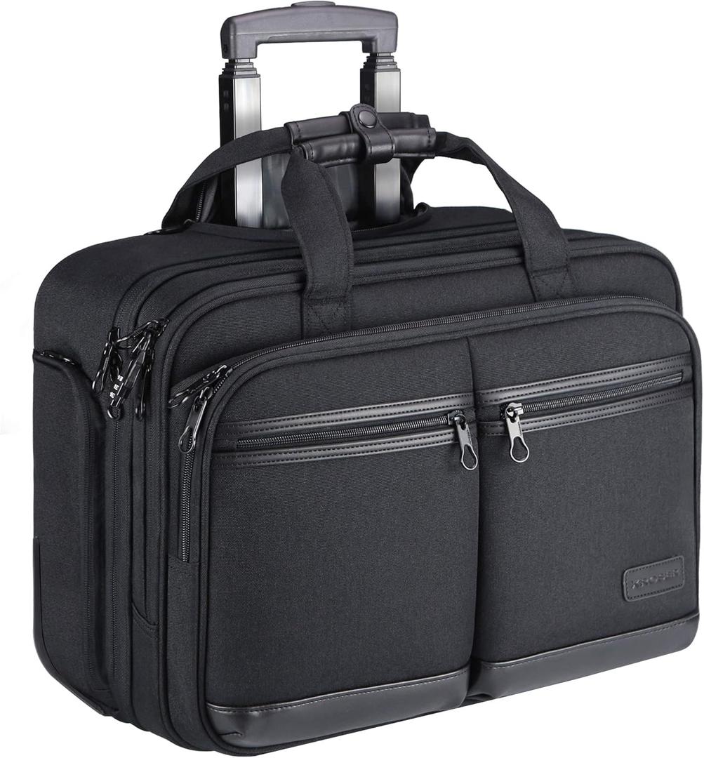 KROSER Rolling Premium Briefcase Fits Up to 17.3 Inch Laptop Water-Repellent Overnight Computer Bag with RFID Pockets for Travel/Business/School/Men/Women-Black