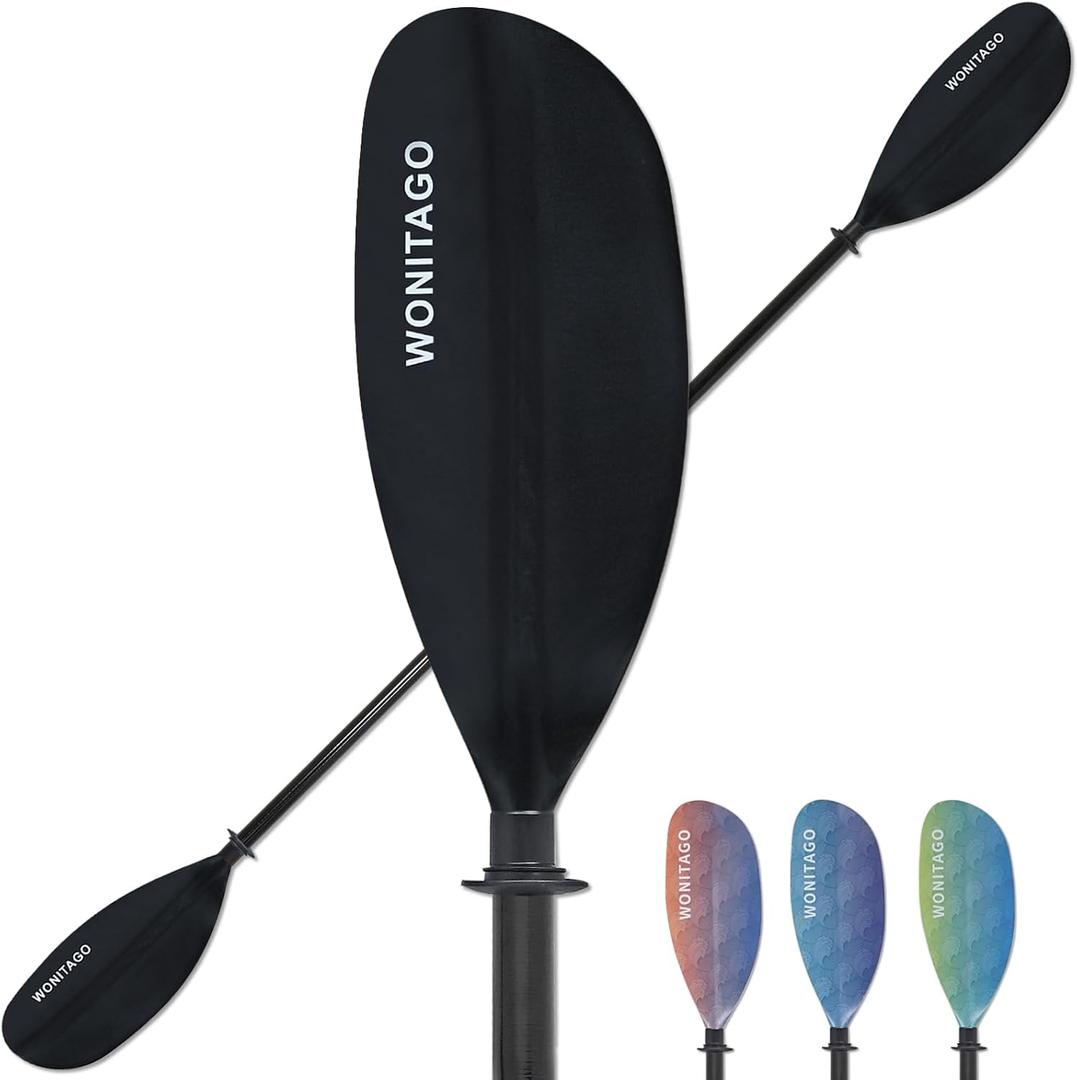 WONITAGO Adjustable Kayak Paddle with Fiberglass Shaft and Nylon Blade | Lightweight and Floating Kayak Oar for Adults, 3-Piece, 230-250 cm/90-98 in, Black