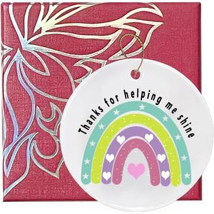 MeiFuJuW Teacher Gifts for Women, Teachers Day Gifts for Her, Ceramic Ornament Keepsake Sign Round Plaque Rainbow Retirement Graduation Thank You Gift for Teacher Mentor Leader