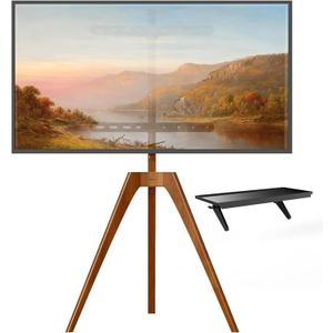 PUTORSEN Premium Wood Easel TV Stand, Adjustable TV Tripod Stand for 45-65 Inch LED LCD Screen, with Top TV Shelf and Magnetic Concealed Cable Management, Max Load 88lbs, Walnut