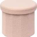 B FSOBEIIALEO Storage Ottoman Cube, Round Ottomans with Storage Foot Stool Footrest for Lving Room, Boucle Ottoman Seat for Dorm Room,Faux Teddy Fur, Pink 15"x15"x15"