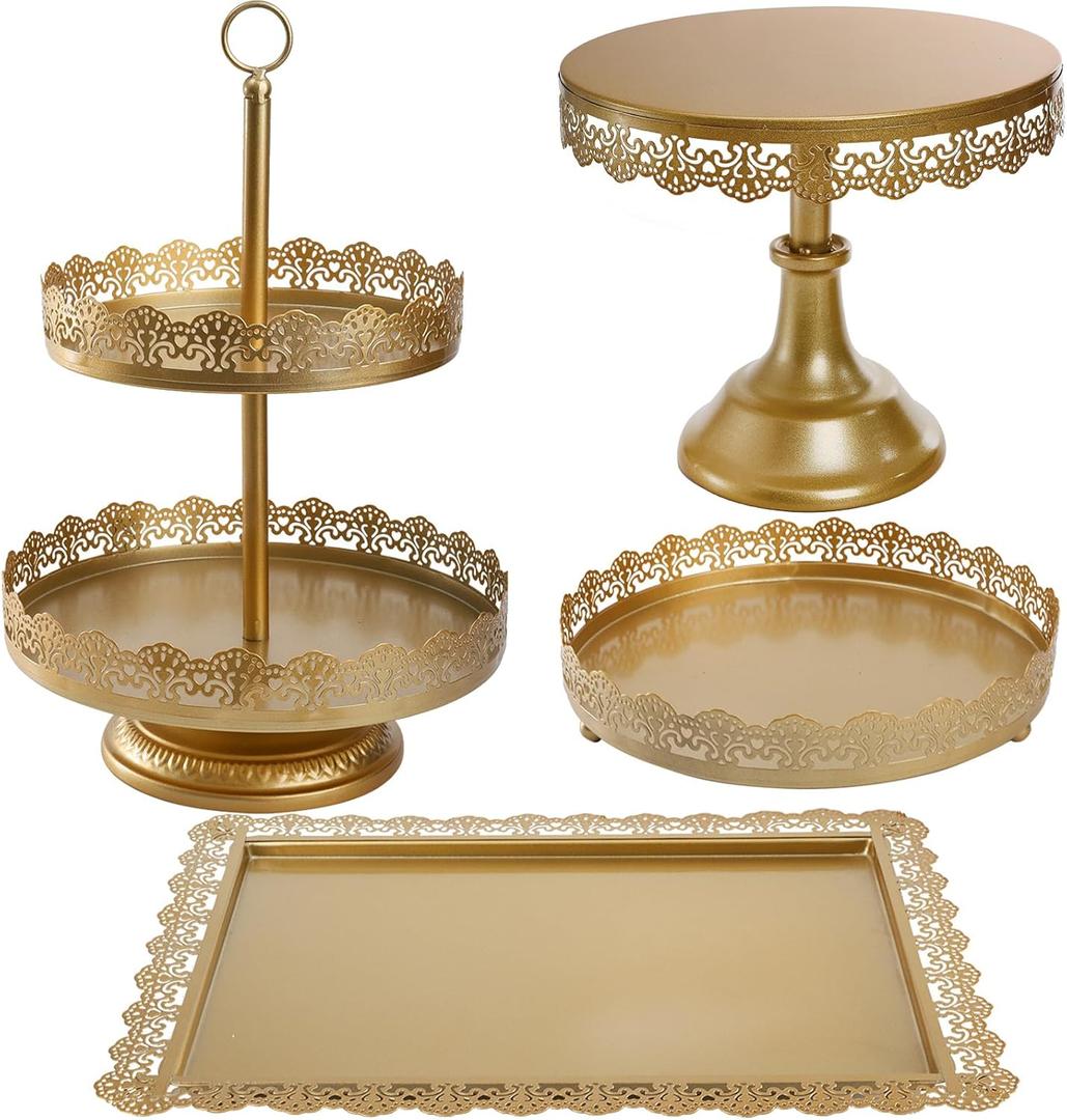 TOPZEA Set of 4 Cake Stands, Metal Cupcake Holder Tiered Dessert Serving Tower Decor Serving Platter Candy Fruit Display Plates for Baby Shower, Wedding, Birthday, Celebration, Christmas, Party, Gold