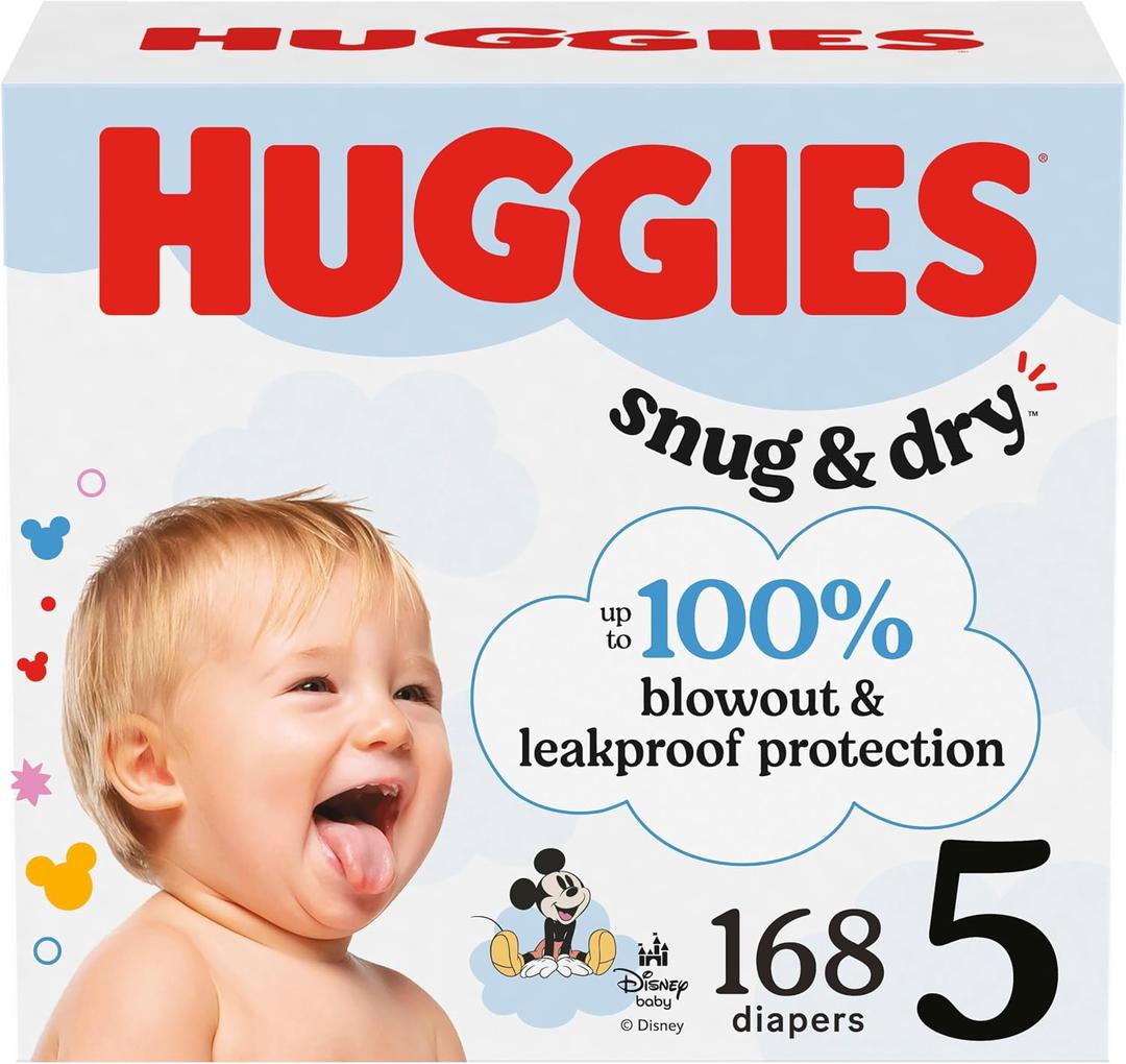 Huggies Size 5 Diapers, Snug & Dry Baby Diapers, Size 5 (27+ lbs), 168 Count (6 Packs of 28)