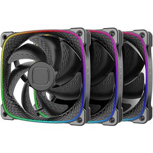 Geometric Future Squama 2503 RGB PWM Fan - 120mm - 3 Pack – Performance & Silent Balance - Dual Lighting Loop - Motherboard SYNC with 5V 3pin - 4pin PWM - with Controller - Black (GEO-S2503B-3)