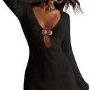 ZAFUL Womens Swimsuit Cover Up Dress Off Shoulder Hollow Coverup Bathing Suit Mesh Swim Beach Dress 9-Black XL