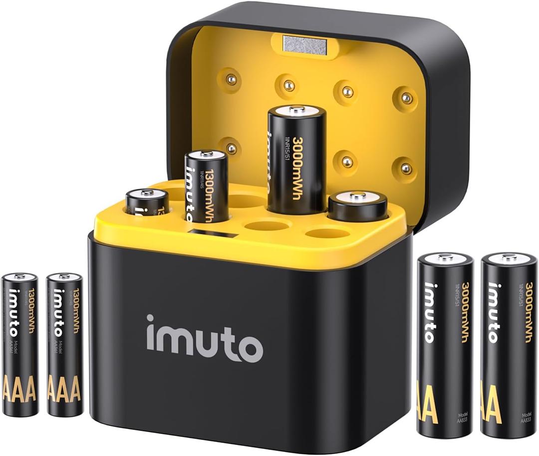 imuto Rechargeable 4 AAA and 4 AA Batteries Lithium with Charger,8 Pack 1.5 V Triple A Double A Batteries Rechargeable, Long Lasting Lithium Battery with Integrated Charging Storage Box(4AAA+4AA) imuto Rechargeable 4 AAA and 4 AA Batteries Lithium with Charger,8 Pack 1.5 V Triple A Double A Batteries Rechargeable, Long Lasting Lithium Battery with Integrated Charging Storage Box(4AAA+4AA)
