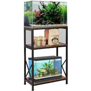 Aquarium Stand, 10 Gallon Fish Tank Stand with Storage, 3 Tier Metal Frame Cabinet Suitable for Fish Tank, Turtle Tank, Rustic Brown (10 Gallon) Aquarium Stand, 10 Gallon Fish Tank Stand with Storage, 3 Tier Metal Frame Cabinet Suitable for Fish Tank, Turtle Tank, Rustic Brown (10 Gallon)