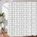 White Brick Wall Decor Shower Curtain Set,White Endless Rectangular Brick Wall Polyester Shower Curtain for Shower Stall Bathroom Waterproof with 12 Hooks 72x72 Inch