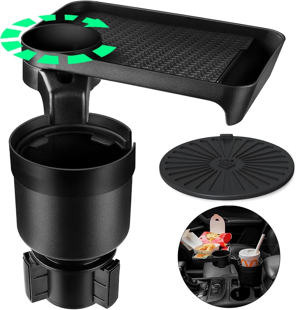 Cup Holder Tray for Car, Detachable and Rotatable Food Holder Tray Table with Expandable Base Compatible with Yeti 20/26/30 oz Hydro Flasks 32/40 oz Nalgenes 30/32/38/48 oz Camelbak 32/40 oz