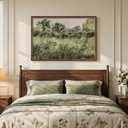 Large Framed Vintage Wall Art, Modern Farmhouse Green Botanical Landscape Canvas Painting Prints, Rustic Cottage Core Nature Flower Meadow Picture for Living Room Bedroom Kitchen Wall Decor, 24x36 In