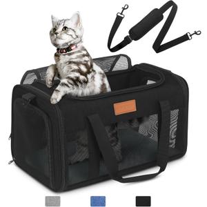 PETUX Airline Approved Pet Carrier - 17x11x9.5 in, Underseat, Top & Side Entry, Soft Sided Cat Dog Carrier for Small Cat & Dog Up to 12 lbs with Breathable Anti-Scratch Mesh for Travel & Vet - Black