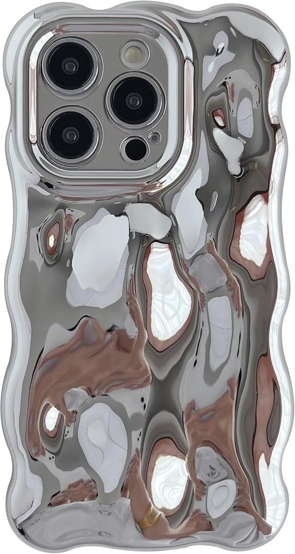 Caseative for iPhone 14 Pro Case,Water Ripple Wave Meteorite Bubble Chrome Plating Electroplated Candy Phone Case (Silver)