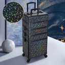Stagiant Rolling Makeup Case Cosmetology Case on Wheels 4 in 1 Large Makeup Travel Case Nail Kits Organizer Train Case with Key Make Up Artist Salon Storage Traveling Cart Trunk Black Star