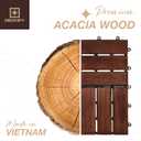 9Pcs Acacia Wood Interlocking Patio Deck Tiles, 12 x 12 x 0.9 Inch Outdoor Flooring, Waterproof for All-Weather Use Crossed, Dark Brown