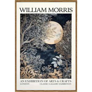 YBYNICE William Morris Wall Art Vintage Moon and Forest Exhibition Posters Fine Art Gallery Pictures Print Botanical Painting with Wooden Frame for Living Room Bedroom Office Decor 16x24Inchs