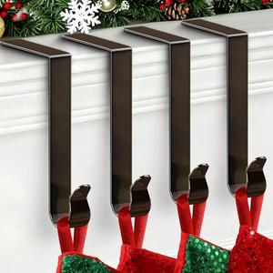 SPSHENG Stocking Holders for Mantle, Christmas Stocking Hooks, 4 Pack Stocking Hangers for Mantel, Non-Skid Stocking Hangers, Lightweight Stocking Hooks for Fireplace Home Party Decor