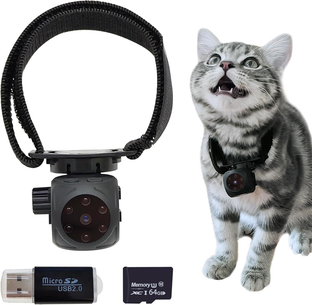 Pet Collar Camera & Cat Collar Camera with 64gb Sd Card,Spy Camera Hidden Camera ,Dog Tracker Collar,Motion Detection Records 1080p Video & Infrared Night Vision Functionality for Indoor/Outdoor.