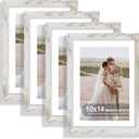 10x14 Picture Frame Set of 4, Made of Glass and Distressed White Wooden Frame, Display 8x12 Pictures with Mat or 30 x 40cm Diamond Painting Art without Mat for Wall Mounting, Gallery Photo Frames