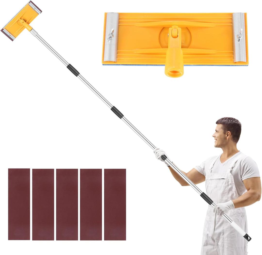 Pole Sander for Drywall, 31-74-inch Manual Hand Drywall Sander with Extension Pole. Perfect for Painting, Complete with 5pcs Sanding Sheets (60, 100, 180, 240, 320 Grit)