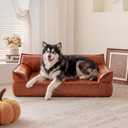 X-Large Leather Dog Sofa Pet Couch for Large Dogs Under 90 lbs, Brown