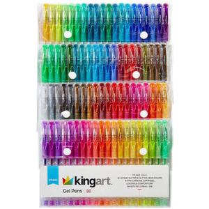 2 pack KINGART GLITTER Rollerball GEL PENS, 80 Sparkling Colors with Soft-Grip Comfort, XL Ink Cartridge - For Coloring, Doodling, Scrapbooking, Journaling and General Use, All Ages, 80 Pens