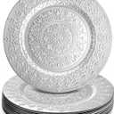 Youeon 12 Pack Silver Charger Plates, 13 Inch Plastic Chargers for Dinner Plates, Floral Pattern Decorative Plates for Table Setting, Party, Wedding, Catering Event, Christmas