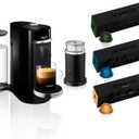 Nespresso VertuoPlus Deluxe Coffee and Espresso Maker Bundle with Aeroccino Milk Frother by De'Longhi, Black with Vertuoline Variety Pack Coffees included