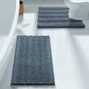 Yimobra Bathroom Rugs Sets 2 Piece, Soft Absorbent Chenille Bath Mat and U-Shaped Toilet Rug, Non Slip Machine Washable Quick Dry, Plush Shower Rugs for Bathroom Floor, 24"x17"+24"x20", Denim Blue