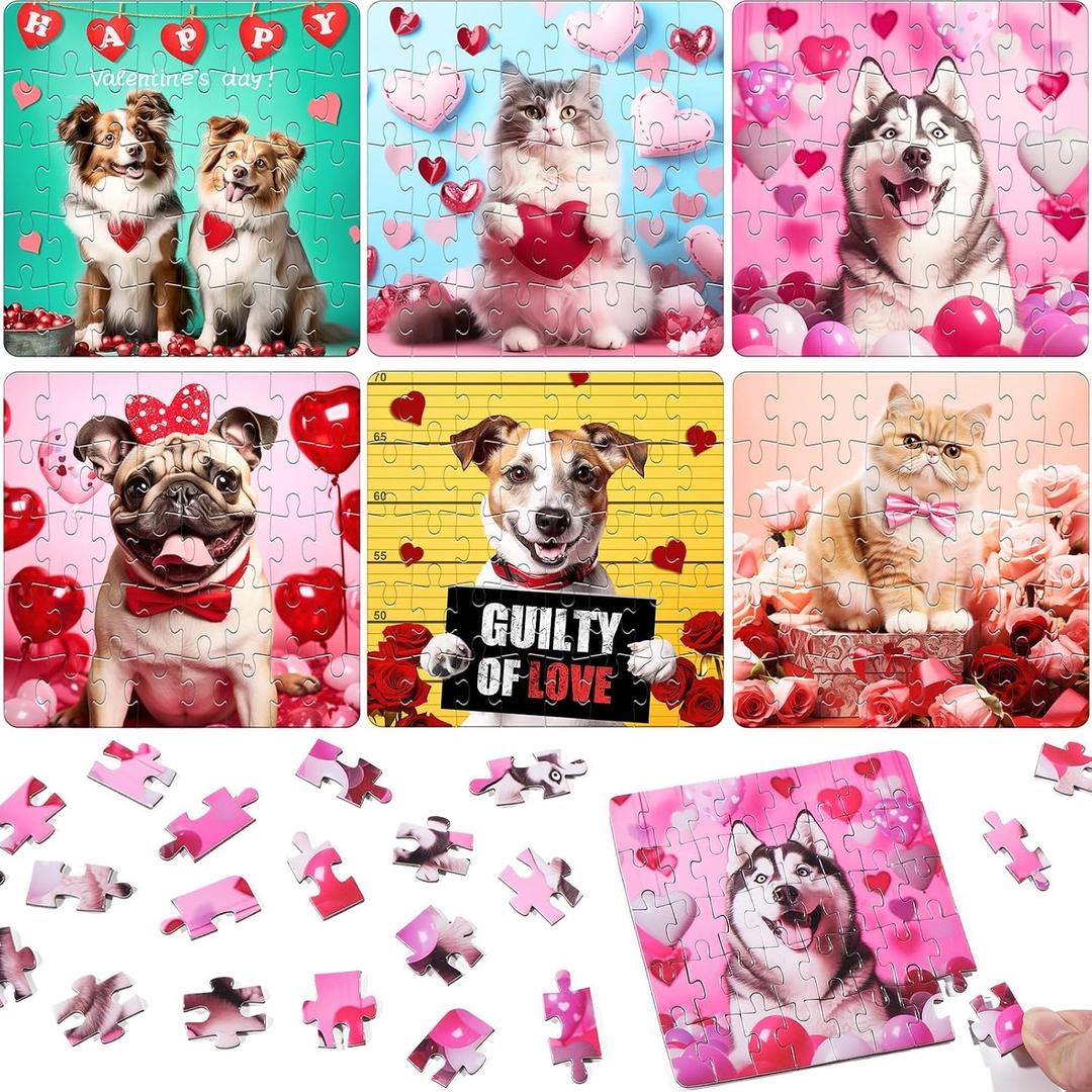24PCS Kids Easter Basket Stuffers with Cat & Dog Jigsaw Puzzles Toys, Easter Gifts Egg Fillers Party Favors for Kids 4-8 8-12 Goodie Bag Stuffer Classroom Treasure Box Toys Prizes Bulk for Boys Girls