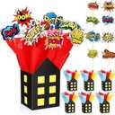 Soulchen 6 Sets 84 Pcs Hero Themed Party Centerpieces Decorations Hero Action Sign Table Toppers with City Box Circus Sound Effect Cutouts and Sticks for Shower Party Birthday Decor
