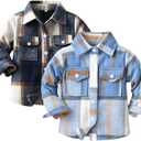 Feidoog Toddler 2 Pack Baby Boys and Girls Plaid Shirts Jacket Long Sleeve Lapel Button Down Top Outwear Clothes (3-4T, A-blue+dark Blue)