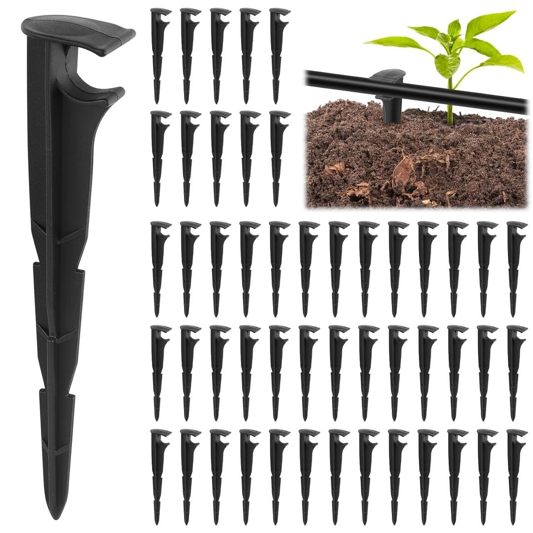 Kalolary 50PCS Drip Irrigation Support Stakes, 1/2 Inch Tubing Hose Holder Plastic Drip Line Tube Hold Stakes 16mm Garden Watering Hose Support Irrigation System for Garden Vegetable Lawn