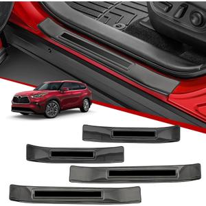 Door Sill Protector Kit for Toyota Highlander 2021 2022 2023 2024 Black Stainless Steel Door Entry Guards for Toyota Highlander Accessories(4 Pcs) (Style2)