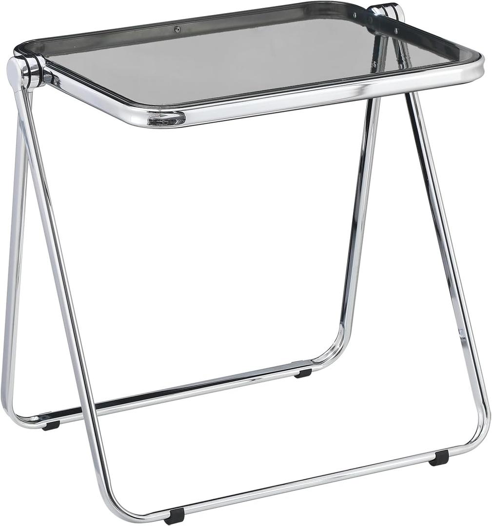 KAIHAOWIN Folding TV Tray - Clear Acrylic Foldable Tiny Desk for Home Office, Side Table, Small Computer Desk for Small Spaces - No Assembly Required - Gray KAIHAOWIN Folding TV Tray - Clear Acrylic Foldable Tiny Desk for Home Office, Side Table, Small Computer Desk for Small Spaces - No Assembly Required - Gray