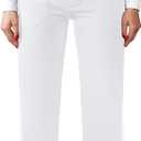 JEKAOYI Womens Casual High Waist Straight Leg Pants Stretchy Button Business Dress Work Pocket Trousers (White, M)