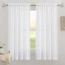 RYB HOME White Curtains for Bedroom Linen Textured Blend Semi Sheer Curtains Privacy Light Airy Sheers for Bathroom Living Room Cafe, White, 70 inch Wide x 63 inch Long, 2 Panels