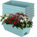 LOCONHA Window Box Planter, Plastic Vegetable Flower Planters Boxes 17 Inches Rectangular Flower Pots with Saucers for Indoor Outdoor Garden, Patio, Home Decor (7, Sky Blue)