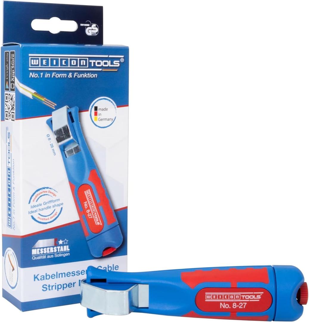 WEICON Cable Stripper No. 8-27 | Multi Stripping Knife | with adjustable cutting depth | for all common round cables | Working range 8-28 mm WEICON Cable Stripper No. 8-27 | Multi Stripping Knife | with adjustable cutting depth | for all common round cables | Working range 8-28 mm