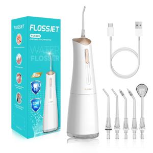 Water Dental Flosser Cordless Oral Irrigator with 300ml 5 Tips 4 Modes USBCharger Portable Travle Irrigation Cleaner IPX7 Electric Irrigador Dental for Teeth Cleaning (White)