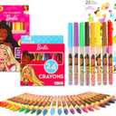 Disney Barbie Coloring Set for Girls - Bundle with 8 Barbie Markers and 24 Barbie Crayons for Coloring, Crafts, Drawing, and More Plus Stickers | Barbie School Supplies for Kids