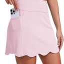 M MOTEEPI Skorts for Woman with Pockets 16" Golf Athletic Skirts Scalloped Hem Tennis Skirt Dressy Casual (Pastel Pink) XS